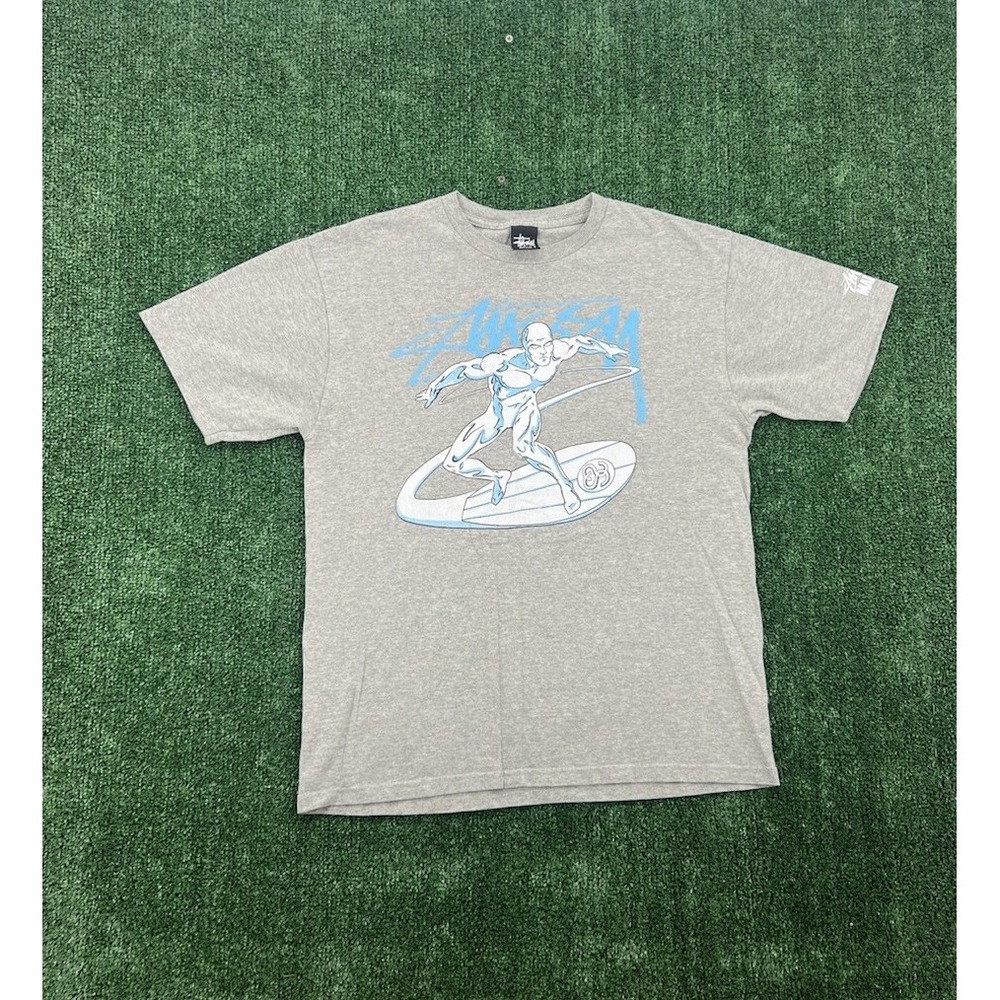 Stussy x Marvel Silver Surfer Graphic Tee Gray Blue Men's Med